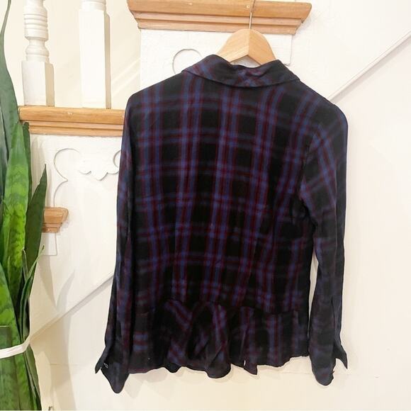 Cabi Moody Blue Long Sleeve Button-Down Plaid Peplum Shirt Size S - Picture 6 of 6